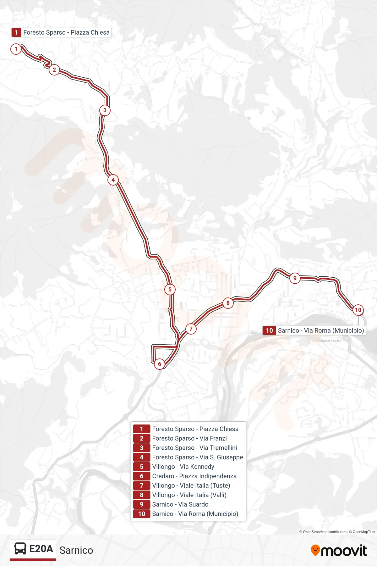 Linea E20A bus (Sarnico) - Percorsi e fermate sulla mappa