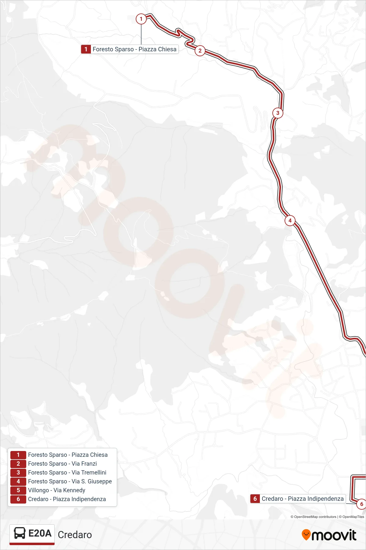 Linea E20A bus (Credaro) - Percorsi e fermate sulla mappa