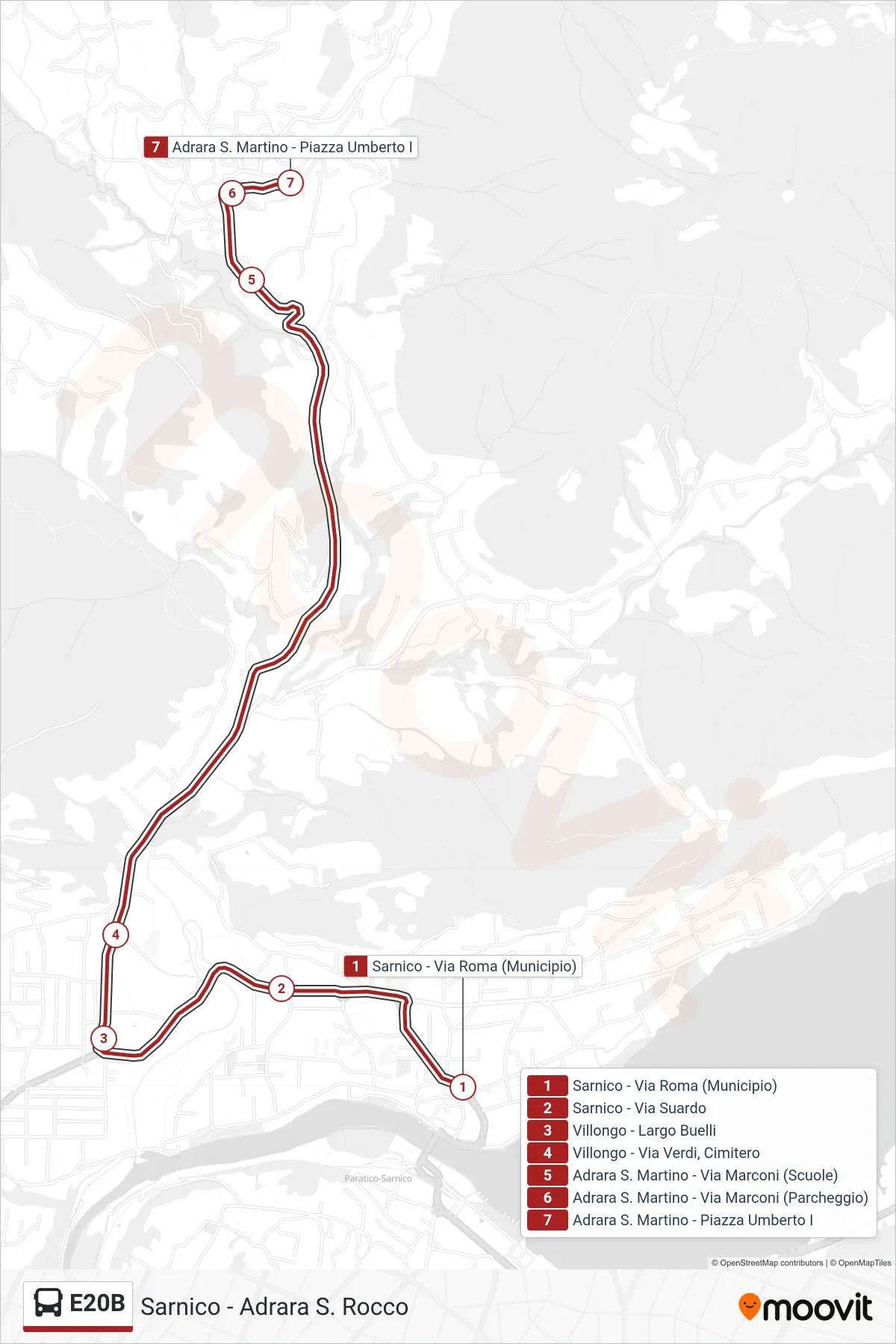 Linea E20B bus (Adrara S. Martino) - Percorsi e fermate sulla mappa
