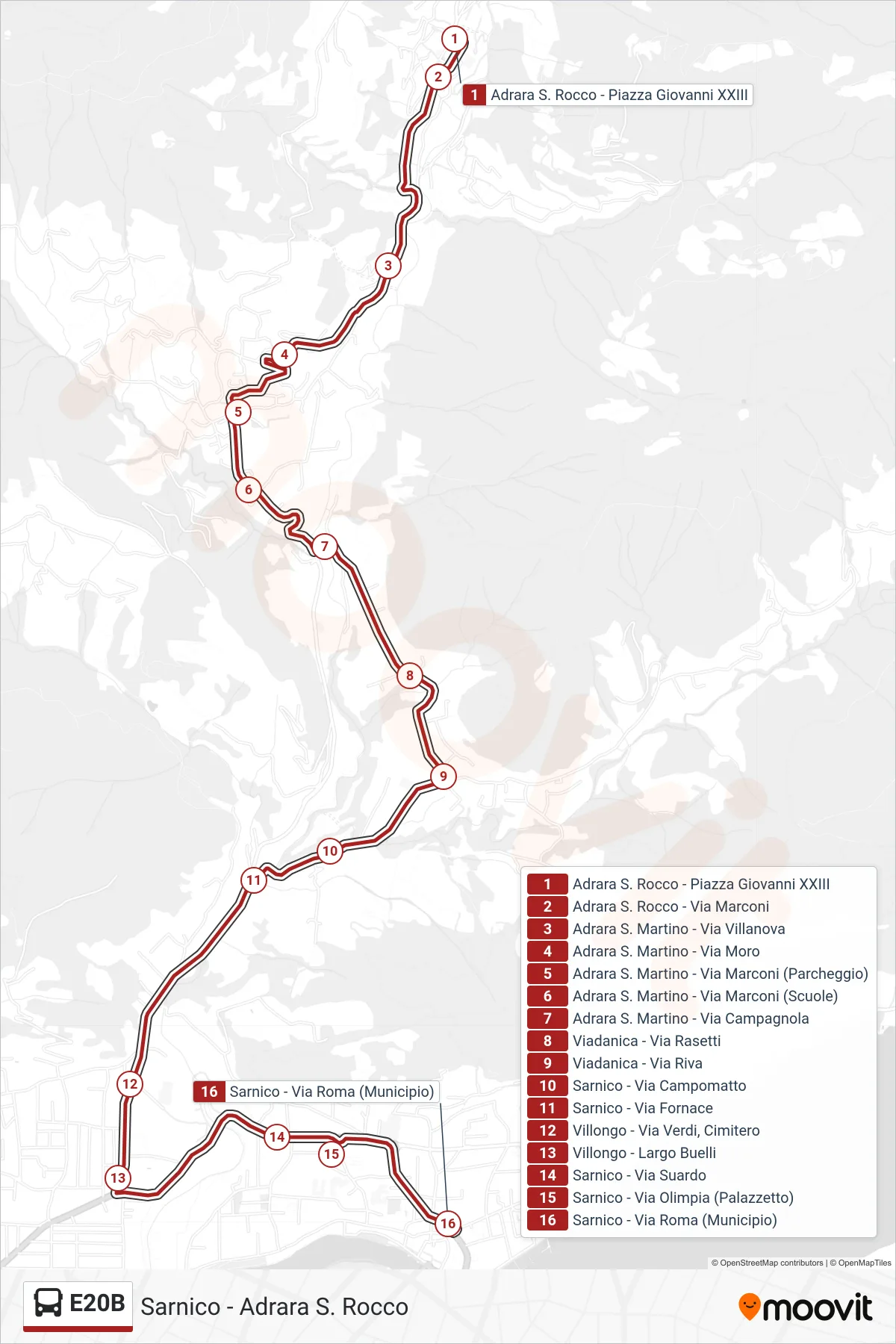 Linea E20B bus (Sarnico) - Percorsi e fermate sulla mappa
