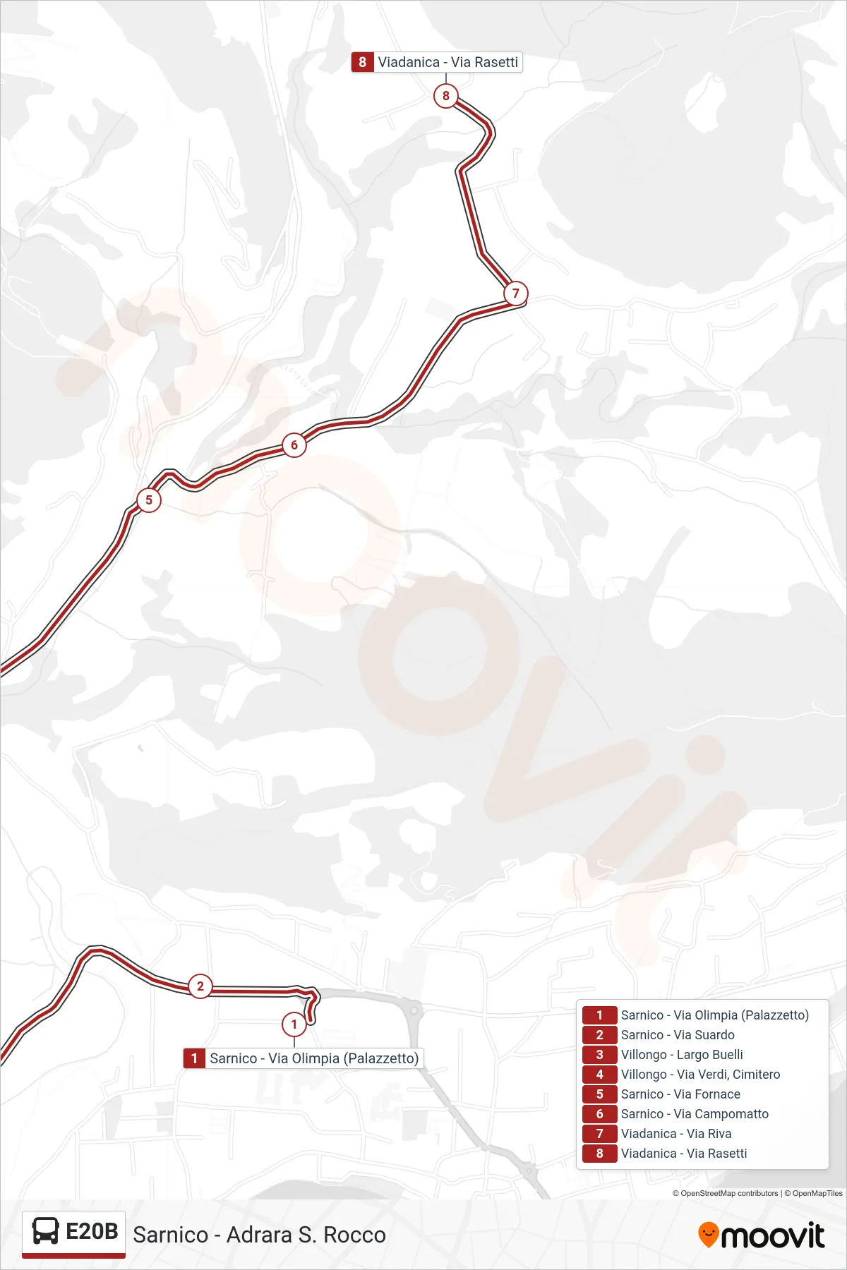 Linea E20B  bus (Viadanica) - Percorsi e fermate sulla mappa