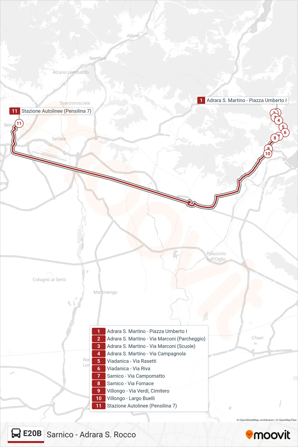 Linea E20B bus (Bergamo) - Percorsi e fermate sulla mappa