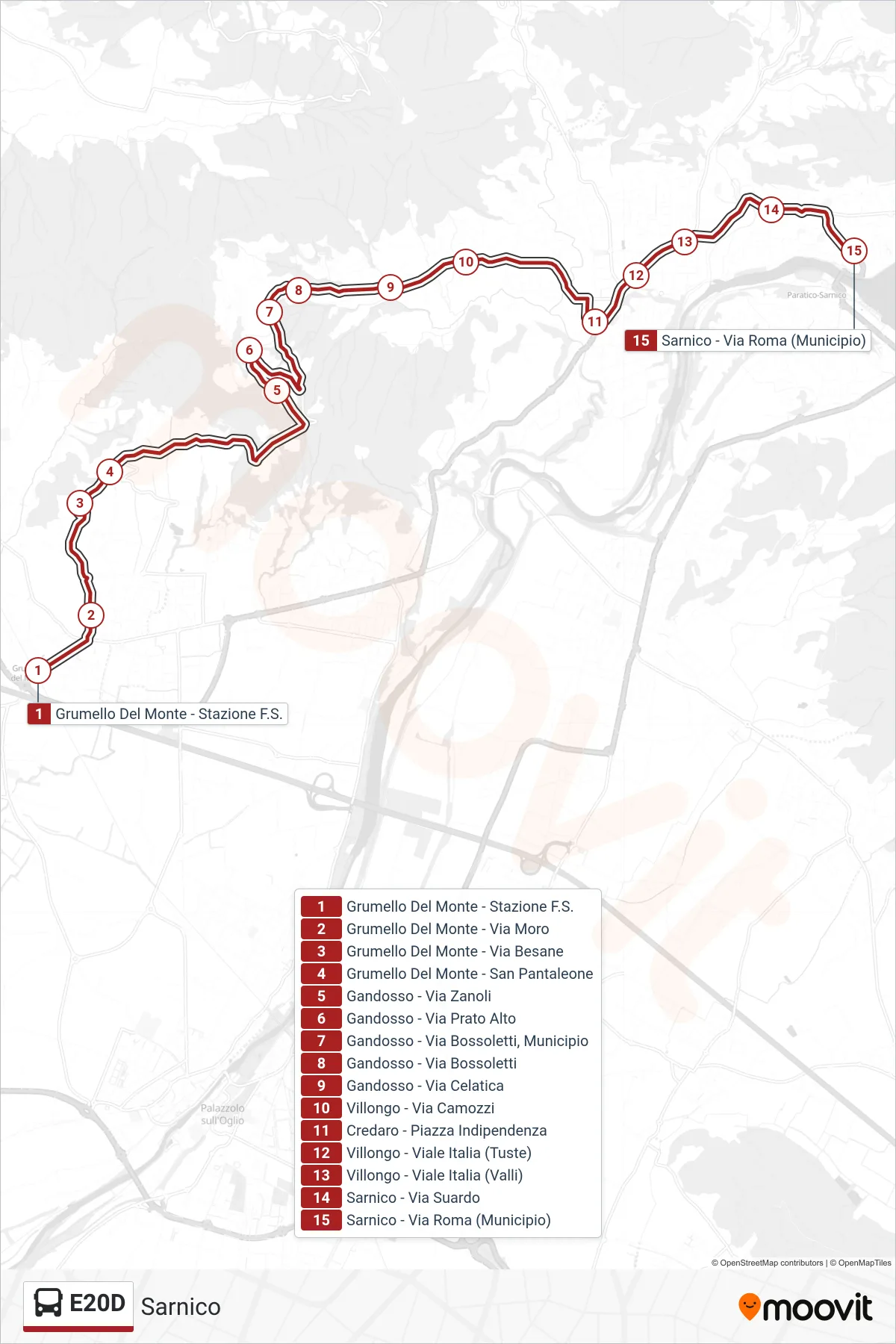 Linea E20D  bus (Sarnico) - Percorsi e fermate sulla mappa