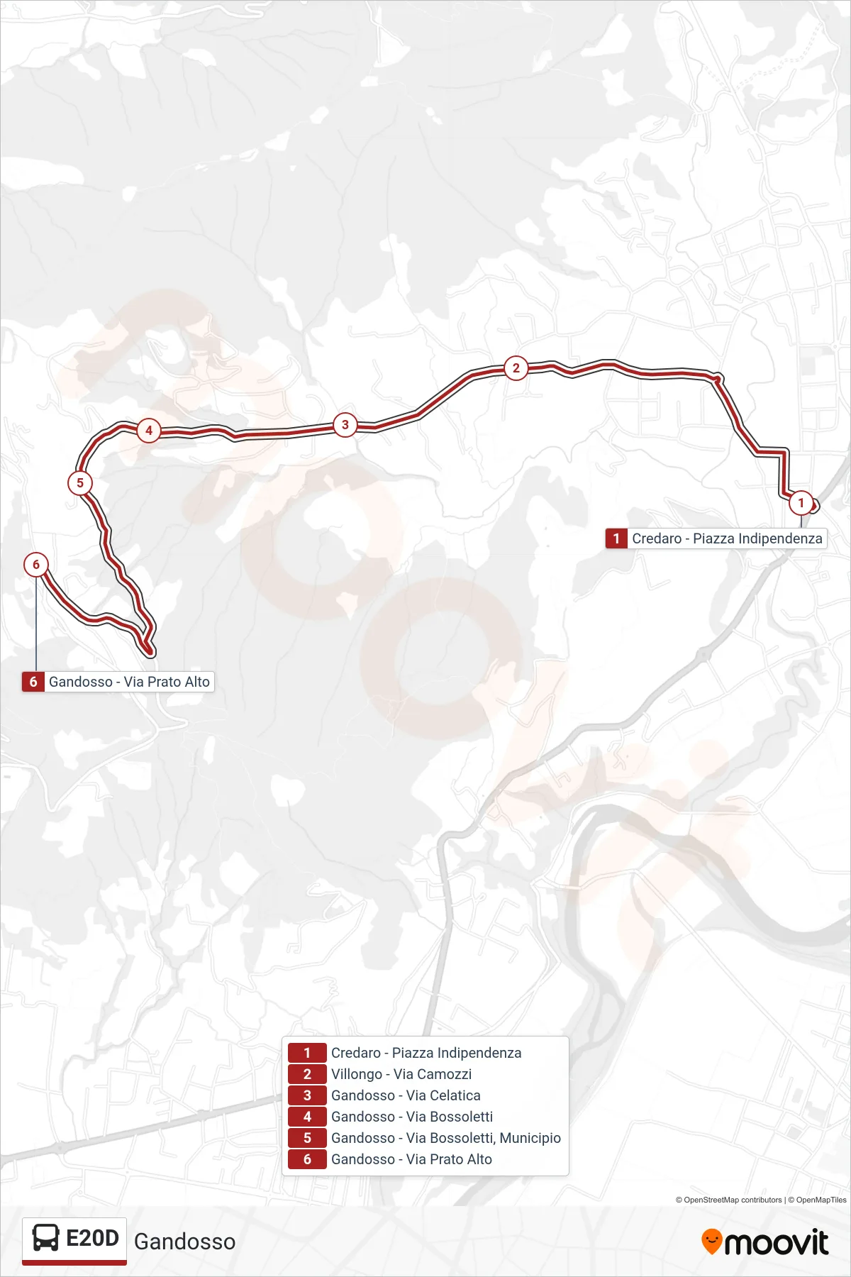 Linea E20D bus (Gandosso) - Percorsi e fermate sulla mappa