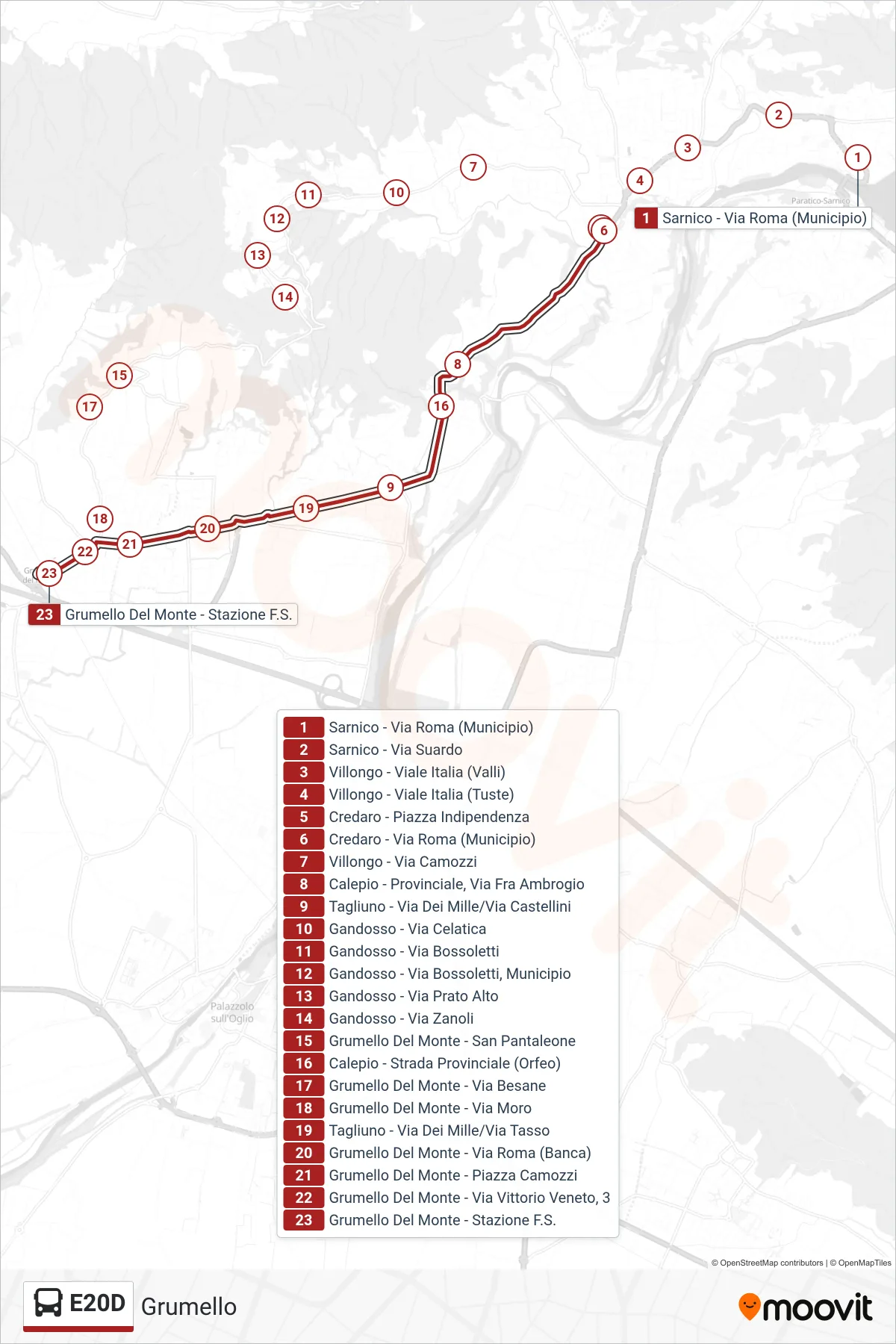 Linea E20D bus (Grumello) - Percorsi e fermate sulla mappa