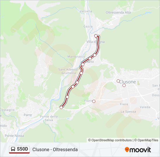 Percorso linea bus S50D