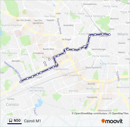 N50 Bus Line Map