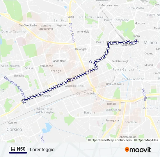 N50 Bus Line Map