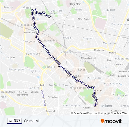 N57 bus Line Map