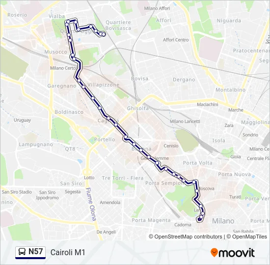 N57 Bus Line Map