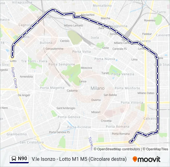 N90 Bus Line Map