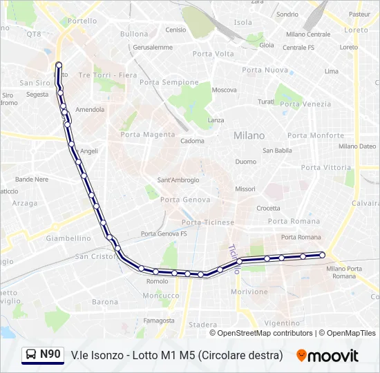 N90 Bus Line Map