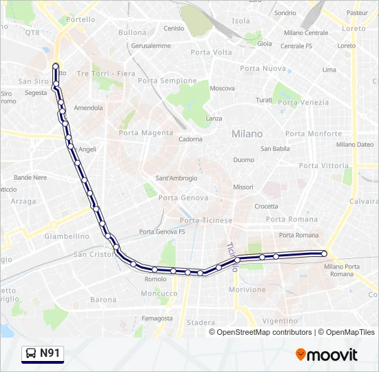 N91 Bus Line Map