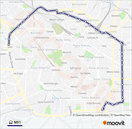 N91 Bus Line Map