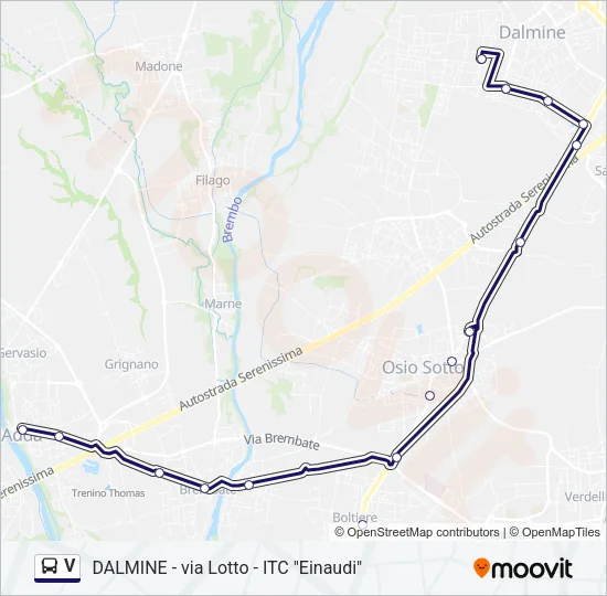 Percorso linea bus V