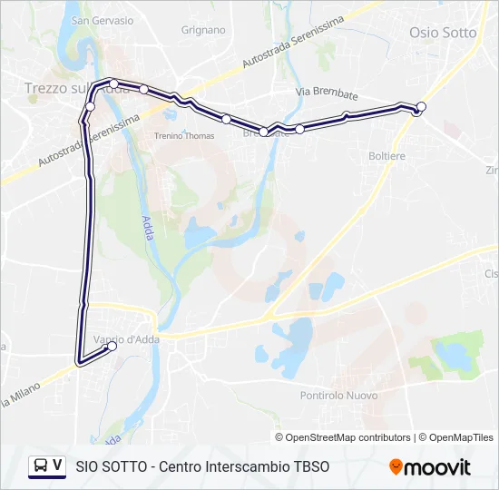 Percorso linea bus V