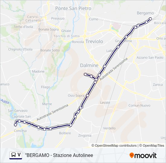 Percorso linea bus V