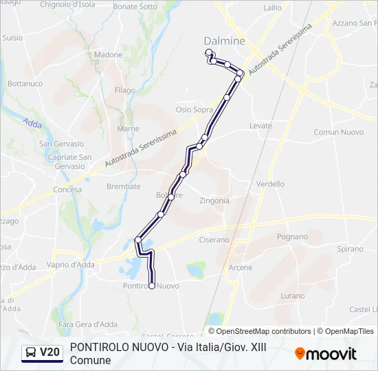 Percorso linea bus V20