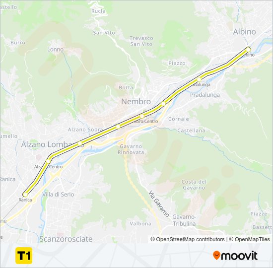 Percorso linea tram T1