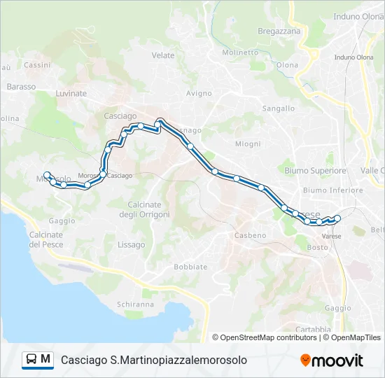 Percorso linea bus M