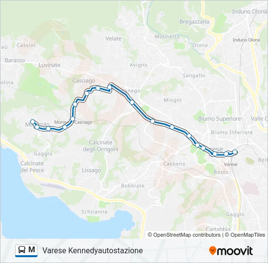 Percorso linea bus M