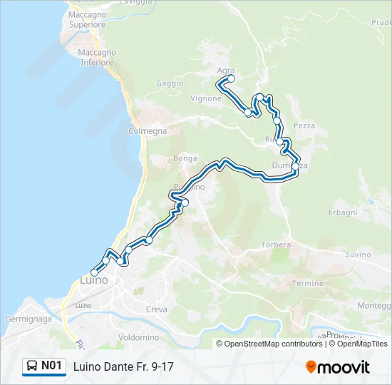 Percorso linea bus N01