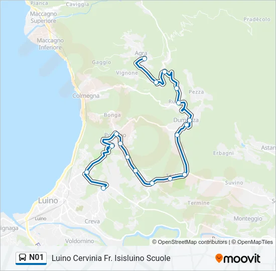 Percorso linea bus N01