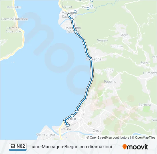 Percorso linea bus N02