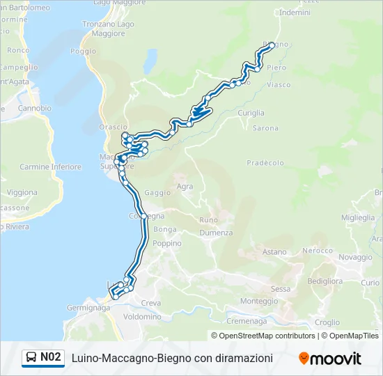 Percorso linea bus N02