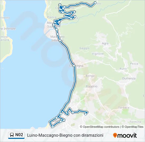 Percorso linea bus N02