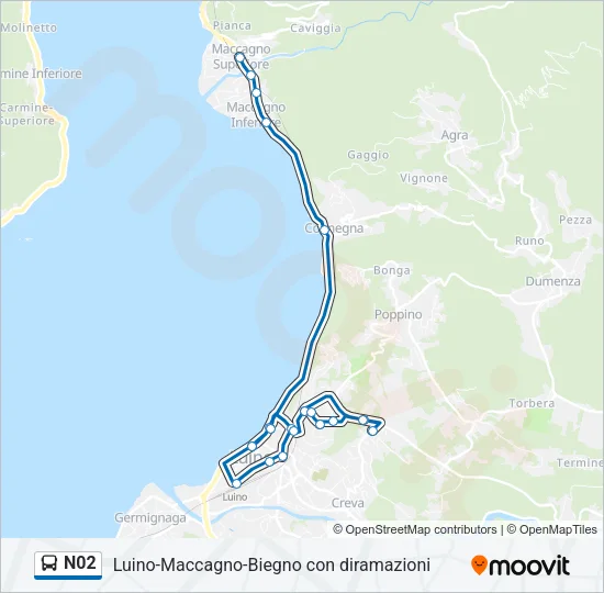 Percorso linea bus N02