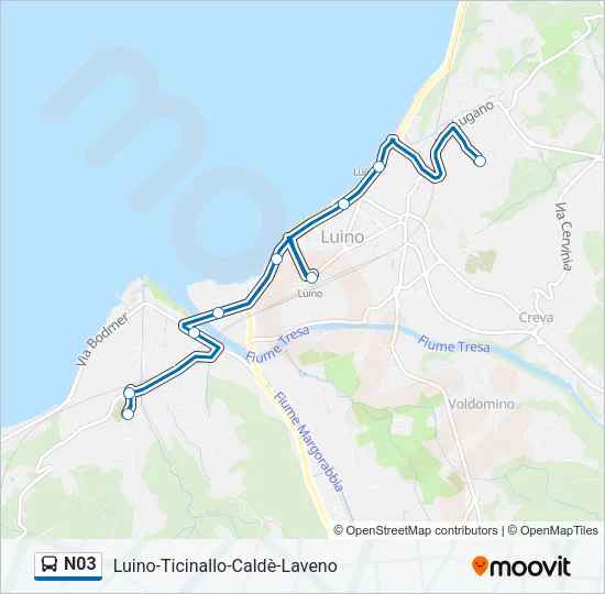 Percorso linea bus N03