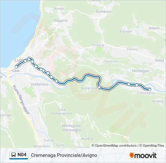 Percorso linea bus N04