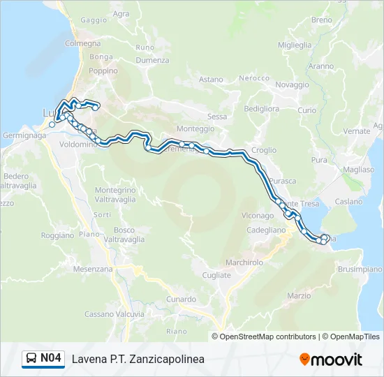 Percorso linea bus N04