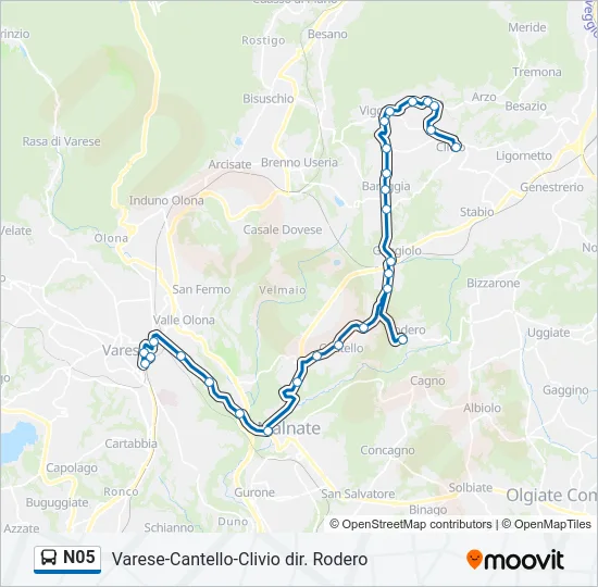 Percorso linea bus N05