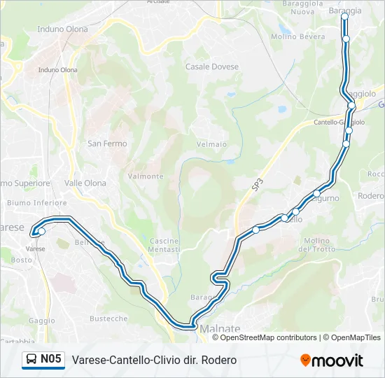 Percorso linea bus N05