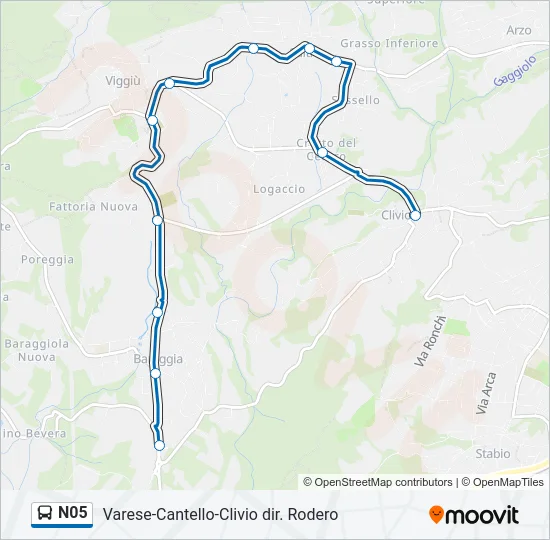 Percorso linea bus N05