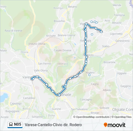 Percorso linea bus N05