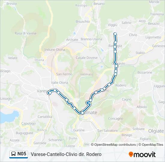 Percorso linea bus N05
