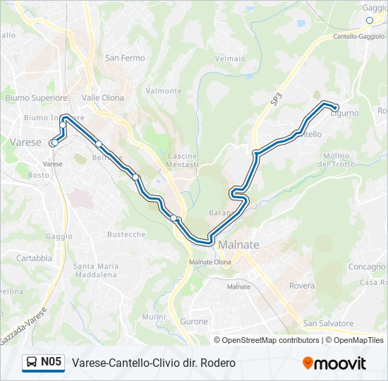 Percorso linea bus N05