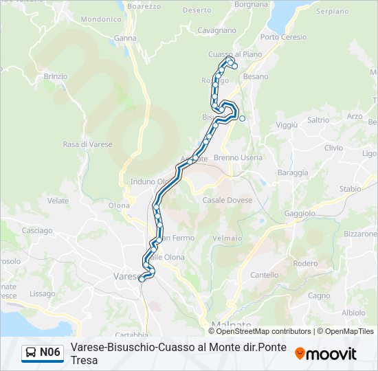 Percorso linea bus N06
