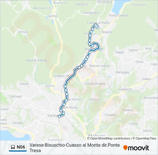Percorso linea bus N06