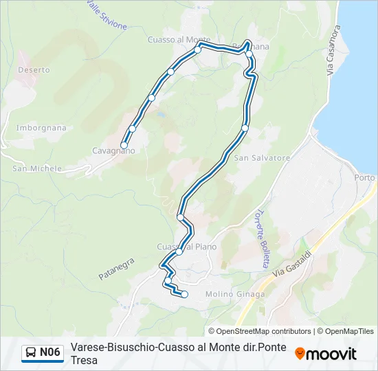 Percorso linea bus N06