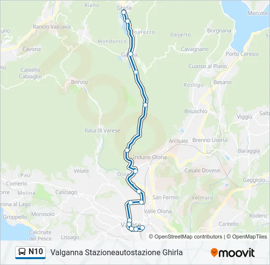 N10 Bus Line Map