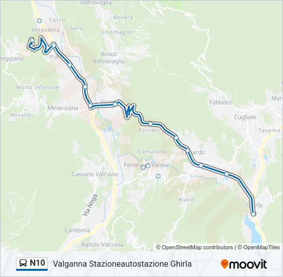Percorso linea bus N10