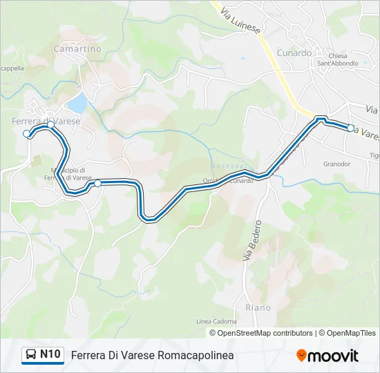 Percorso linea bus N10