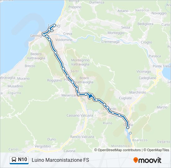 N10 bus Line Map