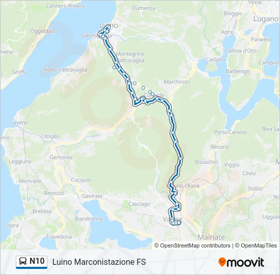 N10 Bus Line Map