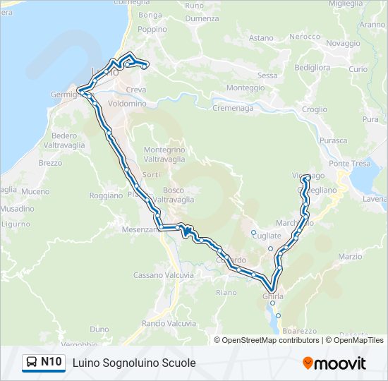 Percorso linea bus N10