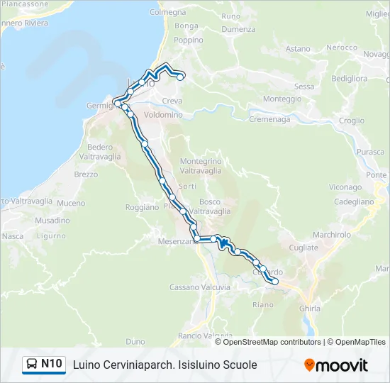 N10 Bus Line Map